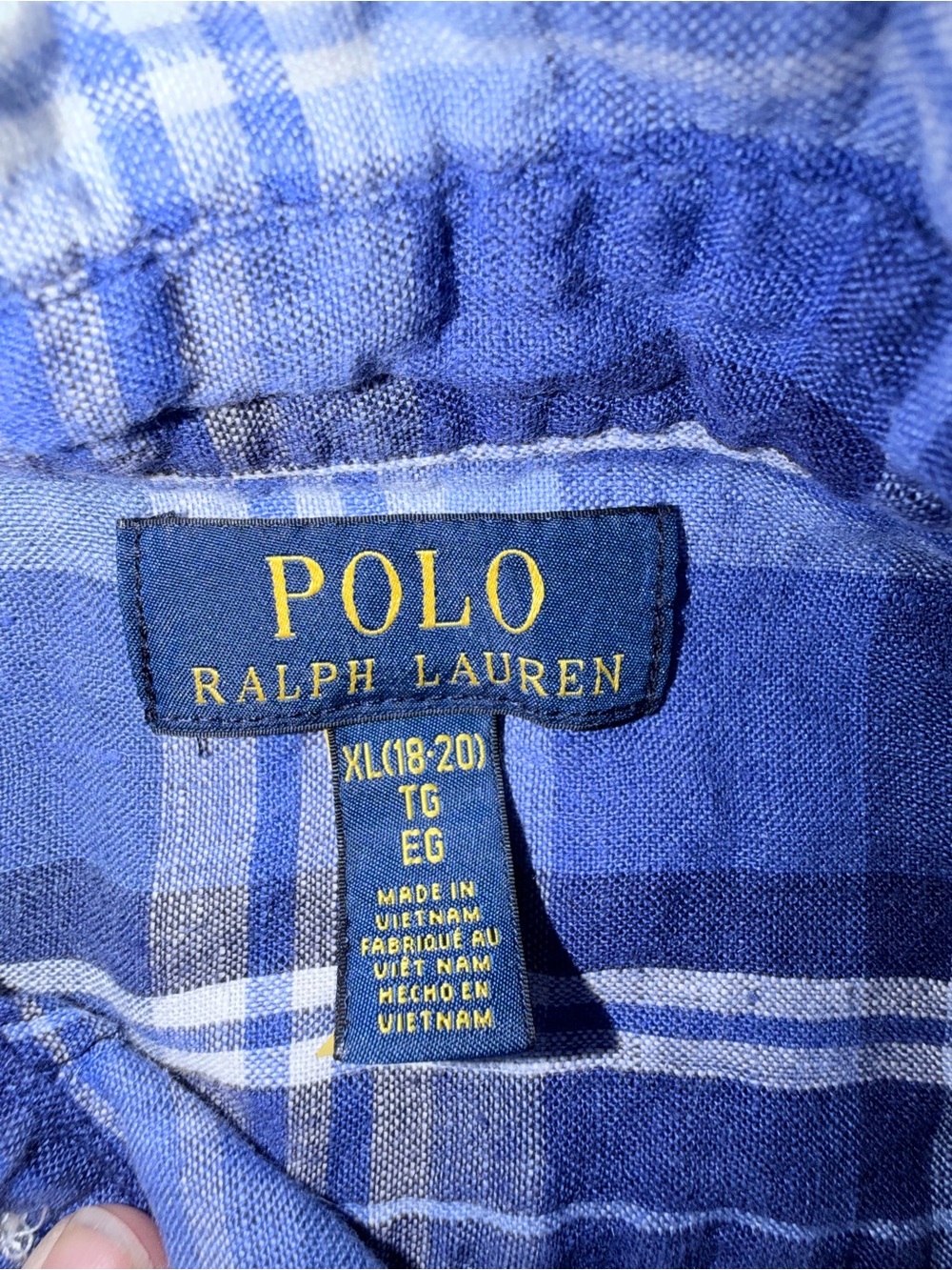 Polo by Ralph Lauren Blue Plaid Shirt with Yellow Logo - Picture 3 of 8